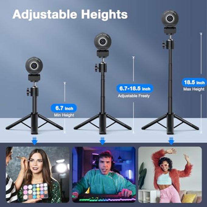 eMeet Smartcam S800-4K Webcam With Tripod For Streaming, Sony 1/2'' Sensor, Supports Hdr, Pdaf&Tof Dual-Autofocus, 1080P@60Fps, Adjustable Heights With 360 Swivel Head, Perfect For Live Streaming - Image 5