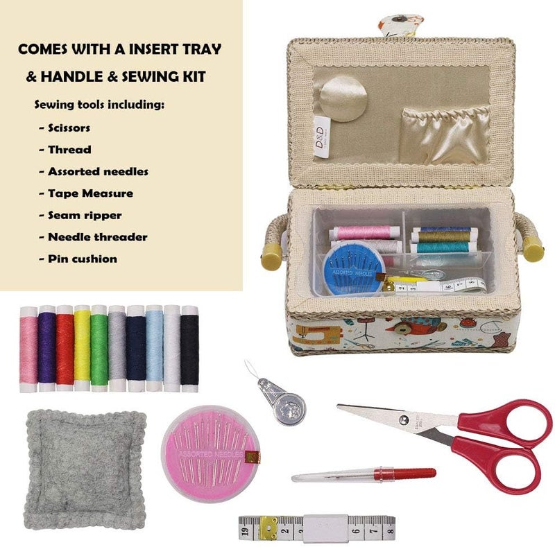 DD Sewing Basket with Sewing Kit Accessories, Small Sewing Box Organizer with Mini Sewing Kits for Kids, Beginners and Gift (Sewing Theme Orange) - Image 2