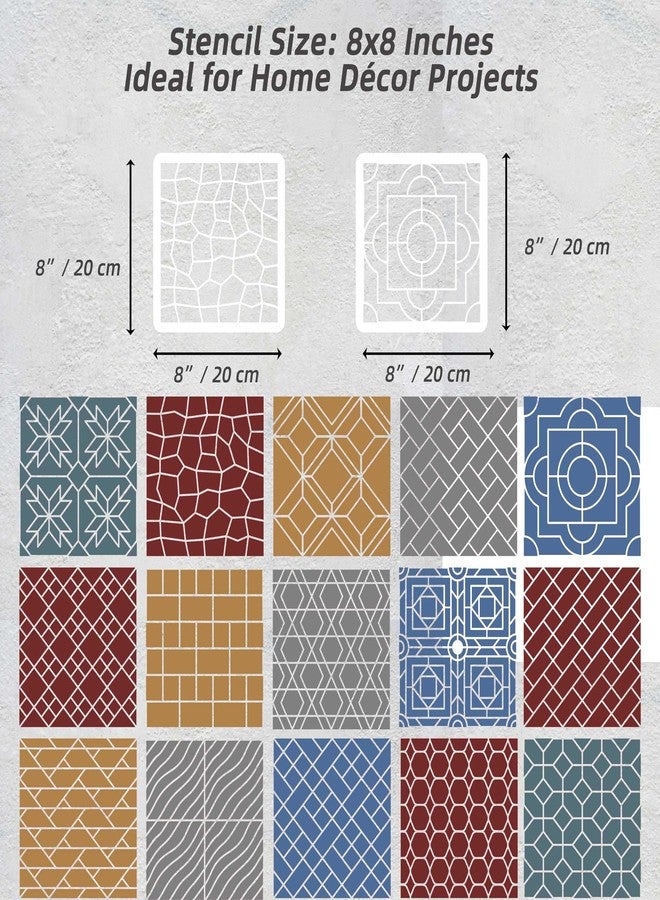 neglex Brick Stencil Set for Crafts (15 Pack, 8x8 Inch), Street Cobblestone & Garden Sidewalk Patterns, Reusable Texture Stencils for Wood, Fabric, Furniture, Terracotta Mosaic & Geometric Floral Tile Design - Image 2