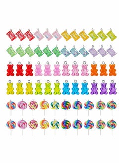 Excefore 72 Pieces Candy Gummy Charms Colorful Sweet Candy Pendant Bear Charms Polymer Lollipop Shape Charm  - Image 1