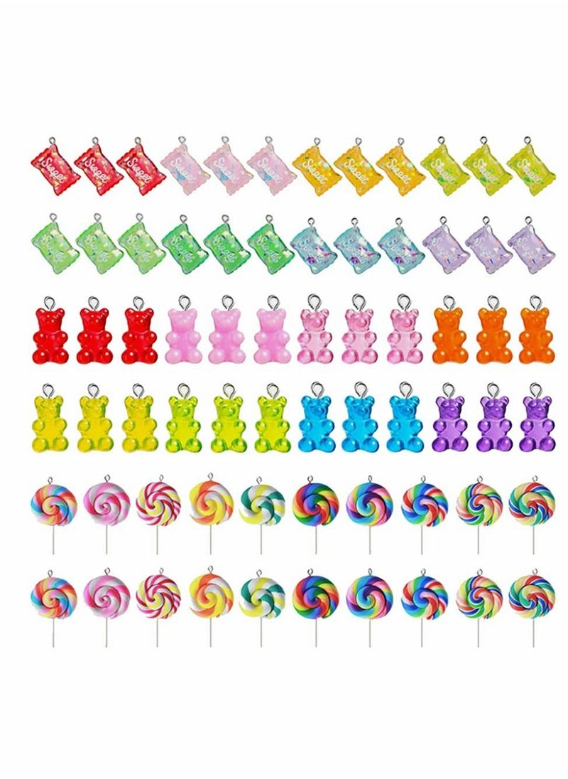 Excefore 72 Pieces Candy Gummy Charms Colorful Sweet Candy Pendant Bear Charms Polymer Lollipop Shape Charm  - Image 1
