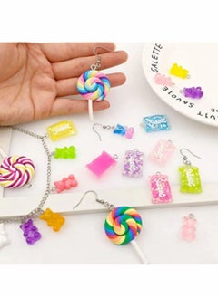 Excefore 72 Pieces Candy Gummy Charms Colorful Sweet Candy Pendant Bear Charms Polymer Lollipop Shape Charm  - Image 5