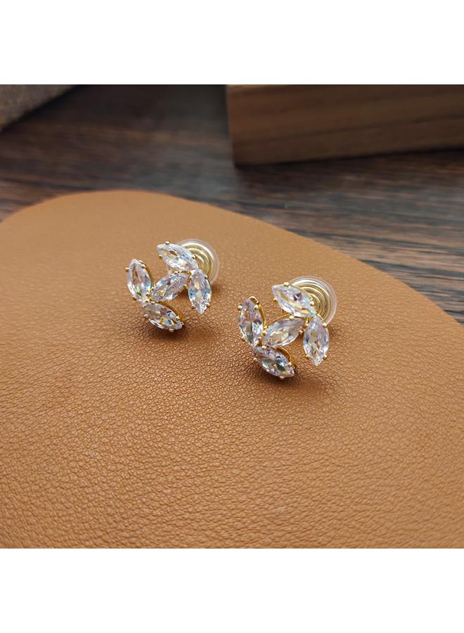 NIBEMINENT Sweet Chanel Style Zircon Double C Ear Clip Without Pierced Female Niche Design Sense Fashion Socialite Temperament All-match Earrings 