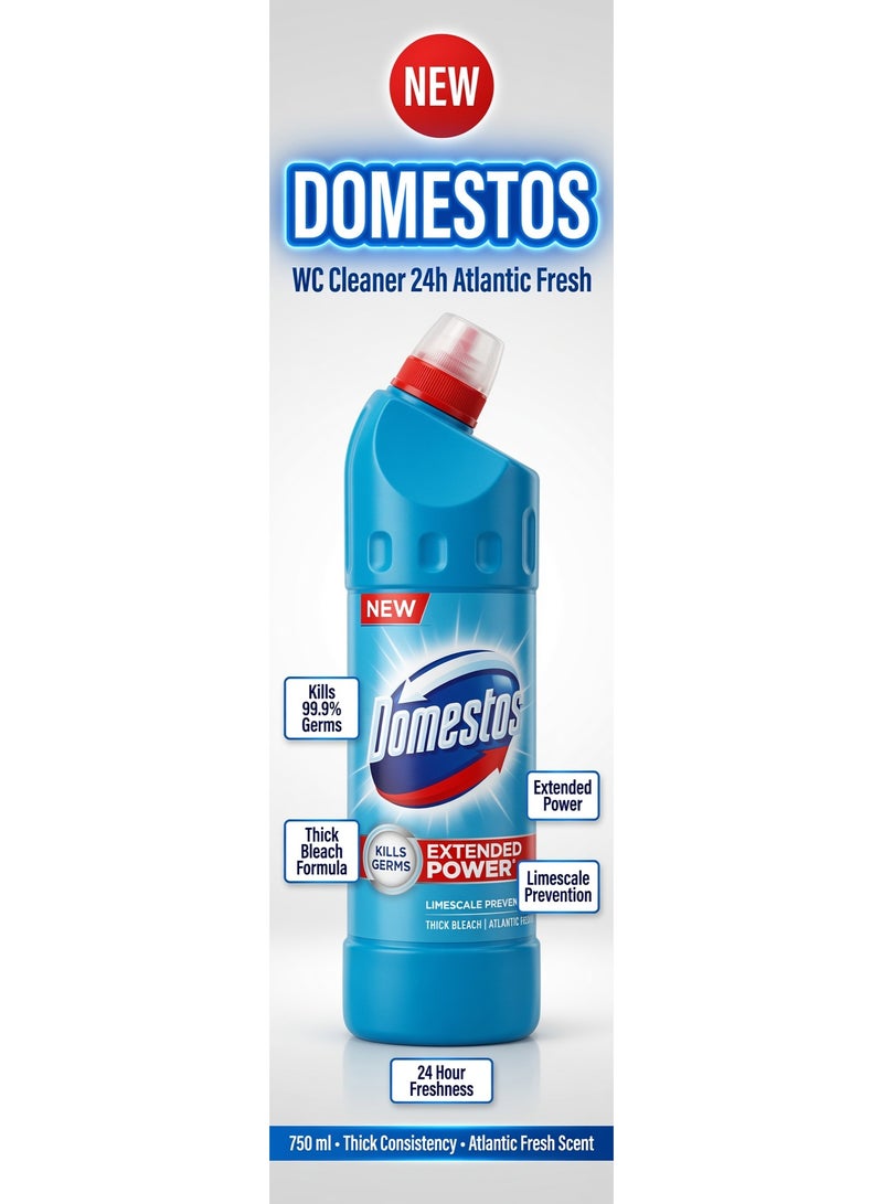 Domestos WC Cleaner 24h Atlantic Fresh Thick Consistency Bleach 750 ml - Image 4