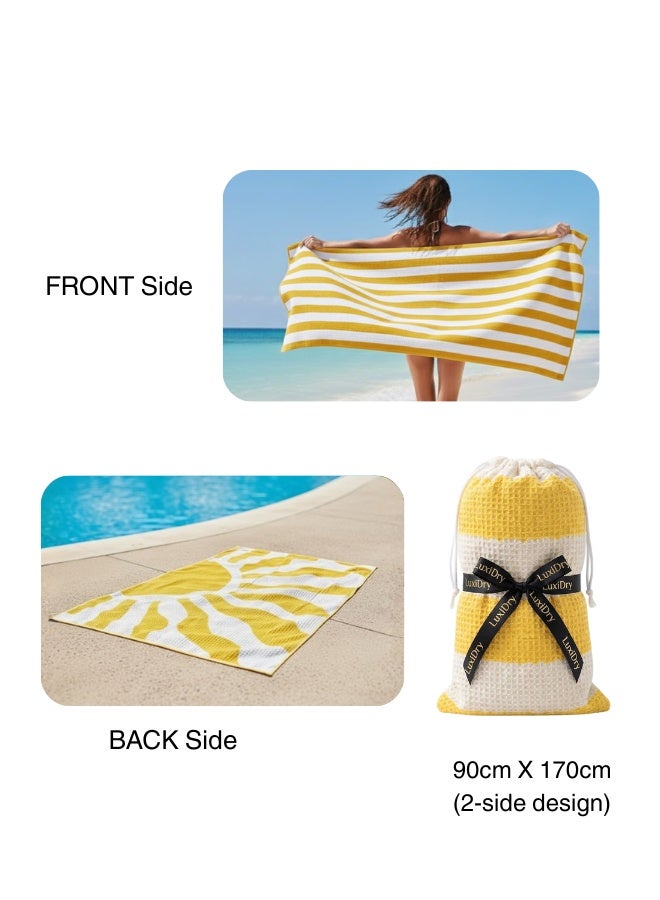 بيرل كوست انترناشيونال Beach Towels & Beach Bag Combo, Pack of 2 | 80% Polyester and 20% Polyamide Towels | Quick Dry, Super Absorbent (Yellow and White) - Image 2
