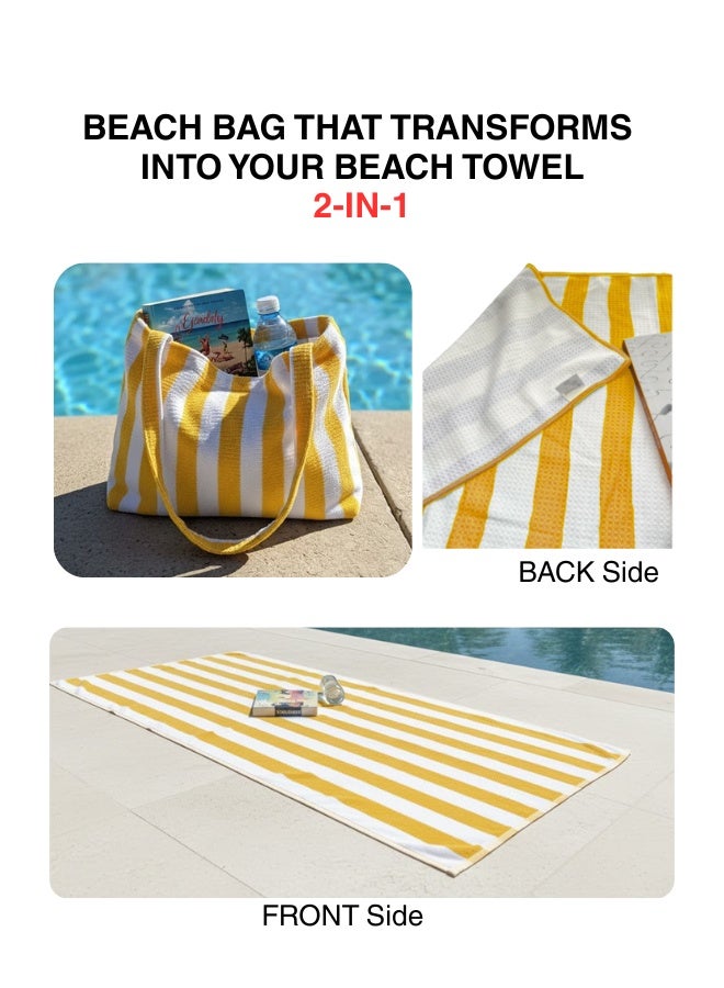 بيرل كوست انترناشيونال Beach Towels & Beach Bag Combo, Pack of 2 | 80% Polyester and 20% Polyamide Towels | Quick Dry, Super Absorbent (Yellow and White) - Image 3