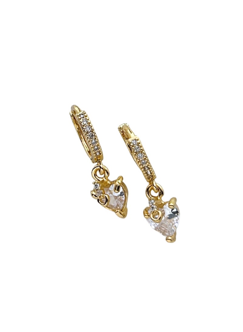 نورى كوتور أقراط نسائية مطلية بالذهب عيار 18 مزينة بأحجار زركون لامعة وكريستالات براقة، بتصميم أنيق وتثبيت بالمخالب، مثالية للعروس (زوج واحد) - Image 1