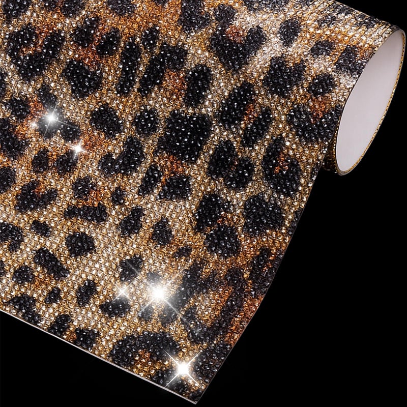 Zelphvt 12000PCS Leopard Print Rhinestone Sticker with 2mm Rhinestone Crystal Bling Self Adhesive Rhinestones Sheet for DIY Car Decoration, Arts Crafts, 9.4 X 7.9 Inch, Brown - Image 1