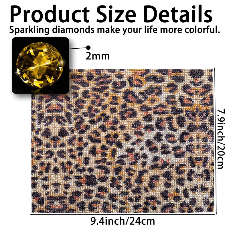 Zelphvt 12000PCS Leopard Print Rhinestone Sticker with 2mm Rhinestone Crystal Bling Self Adhesive Rhinestones Sheet for DIY Car Decoration, Arts Crafts, 9.4 X 7.9 Inch, Brown - Image 2
