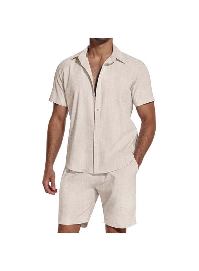 Spring Summer  Of The Season Men's Linen Short Sleeve Collared Suit Shirt Style  Male  - Image 1