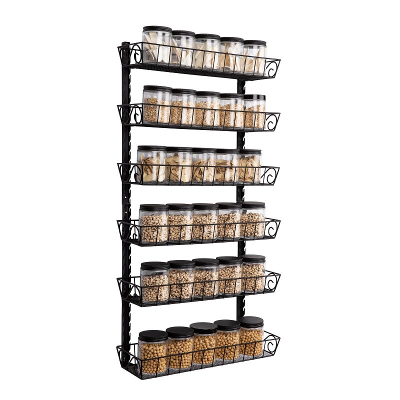 SWOMMOLY Adjustable Wall Mount Spice Rack 6Tier Dualuse Multiuse Organizer Black