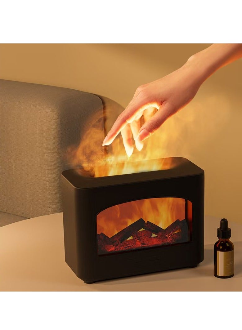 JOSQUEWNN Black Desktop Realistic Fireplace Flame Aromatherapy Machine, USB Interface, 240ml Water Tank Capacity, Ultrasonic Timed Humidifier Creative Atomizer.  - Image 2
