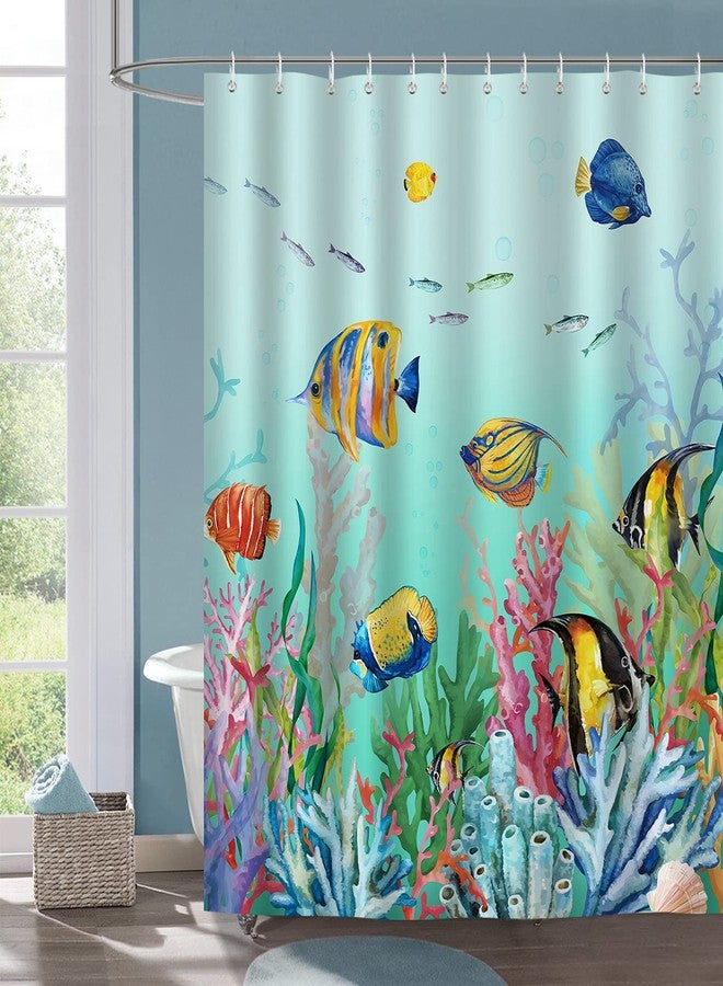 Bonhause Colorful Fish Shower Curtain, Ocean Underwater World Tropical Fishes Coral Bathroom Decor 72 x 72 Inch Polyester Fabric Waterproof Bath Curtain with 12 Hooks - Image 1