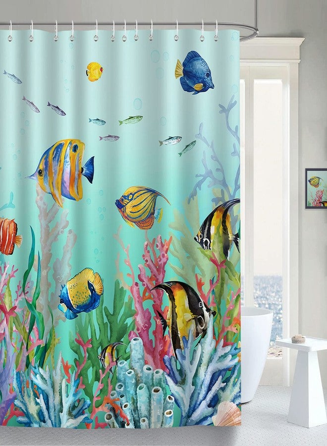 Bonhause Colorful Fish Shower Curtain, Ocean Underwater World Tropical Fishes Coral Bathroom Decor 72 x 72 Inch Polyester Fabric Waterproof Bath Curtain with 12 Hooks - Image 2