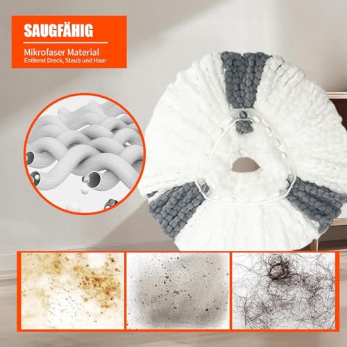 Exvito EasyWring Microfiber Spin Mop & Bucket Floor Cleaning System – Hands-Free Wringing, Super Absorbent Microfiber Heads (2 Refills) Deep Cleaning for Home & Office Use (Simple White) - Image 3