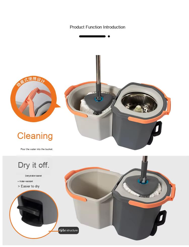 Exvito EasyWring Microfiber Spin Mop & Bucket Floor Cleaning System – Hands-Free Wringing, Super Absorbent Microfiber Heads (2 Refills) Deep Cleaning for Home & Office Use (Simple White) - Image 5