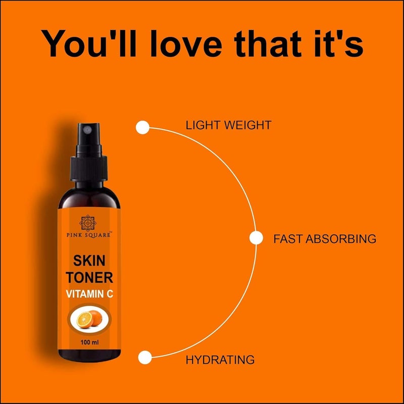 Pink Square Vitamin C Face Toner Refreshing Face Mist Toner Toner for Hydrating Skin AlcoholFree Mist toner for open pores Tightening Pack of 2 of 100 ML - Image 4