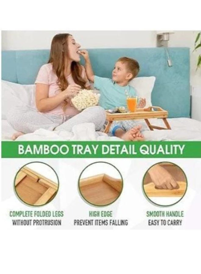 ترابيزة خشب متعددة الاستخدامات، صينية تقديم طعام قابلة للطي بتصميم عملي، طاولة سرير مريحة للأكل أو العمل، مناسبة للاستخدام اليومي داخل المنزل - Image 4