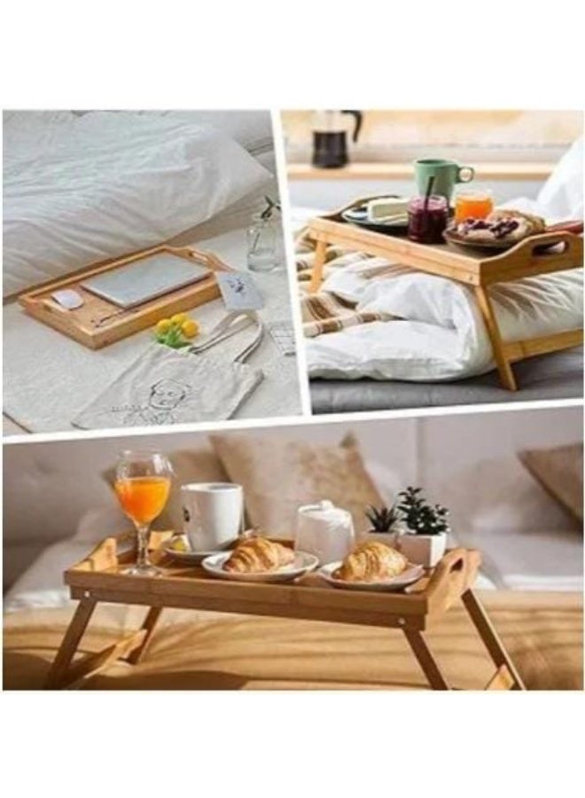 ترابيزة خشب متعددة الاستخدامات، صينية تقديم طعام قابلة للطي بتصميم عملي، طاولة سرير مريحة للأكل أو العمل، مناسبة للاستخدام اليومي داخل المنزل - Image 3