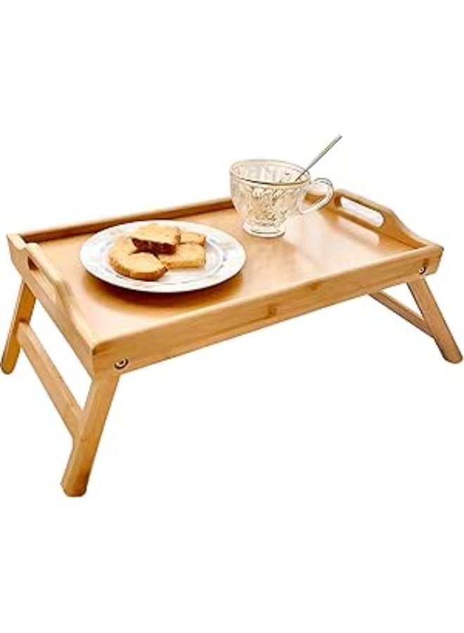 ترابيزة خشب متعددة الاستخدامات، صينية تقديم طعام قابلة للطي بتصميم عملي، طاولة سرير مريحة للأكل أو العمل، مناسبة للاستخدام اليومي داخل المنزل - Image 1