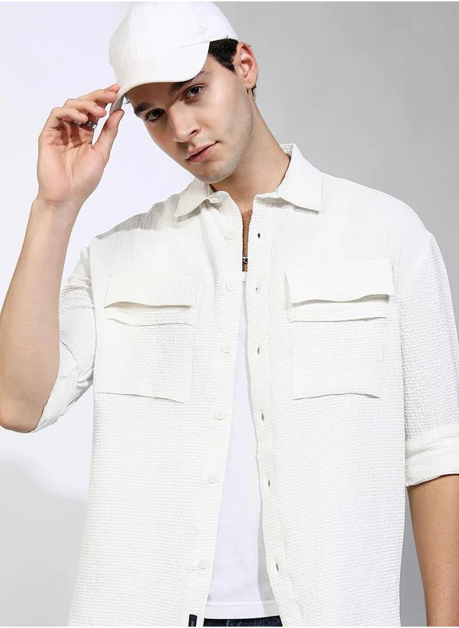 هاي لاندر Oversized Collared Shirt with Pockets Detail