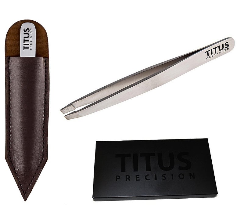 Titus Precision Slant Tip Tweezers Professional Grade Premium Tweezers with Carry Case