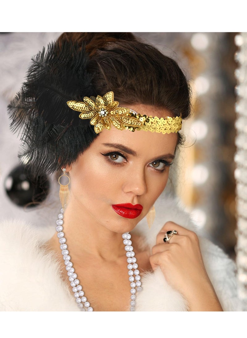 KASTWAVE Party Dress Up Set, 1920s Flapper Accessories Set for Women, Fancy Dress Party Accessories with Flapper Headband Long Gloves Pearl Necklace, Great Gatsby Theme Party Accessories (A3) - Image 2