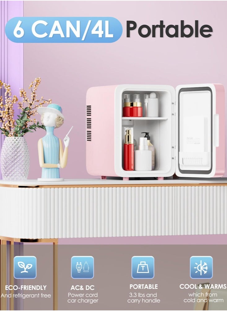 Joshberg Skincare Fridge With Dimmable LED Light Mirror, 4L Makeup Mini Fridge for Bedroom, Car, Office & Dorm, Cooler & Warmer, Portable Small Refrigerator for Cosmetics, Skin Care and Food, Pink  - Image 2