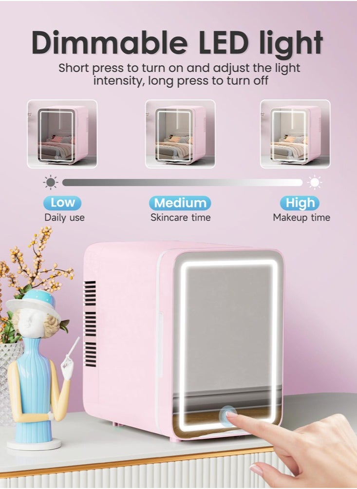 Joshberg Skincare Fridge With Dimmable LED Light Mirror, 4L Makeup Mini Fridge for Bedroom, Car, Office & Dorm, Cooler & Warmer, Portable Small Refrigerator for Cosmetics, Skin Care and Food, Pink  - Image 3
