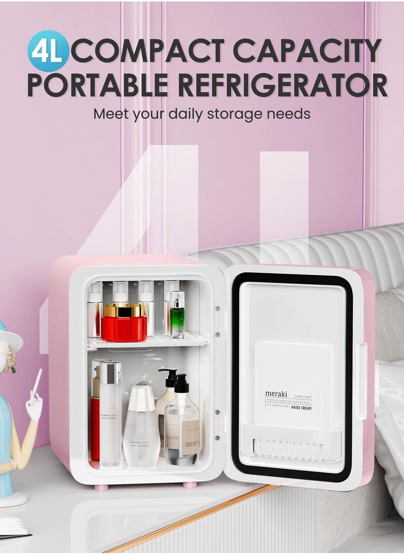 Joshberg Skincare Fridge With Dimmable LED Light Mirror, 4L Makeup Mini Fridge for Bedroom, Car, Office & Dorm, Cooler & Warmer, Portable Small Refrigerator for Cosmetics, Skin Care and Food, Pink  - Image 4