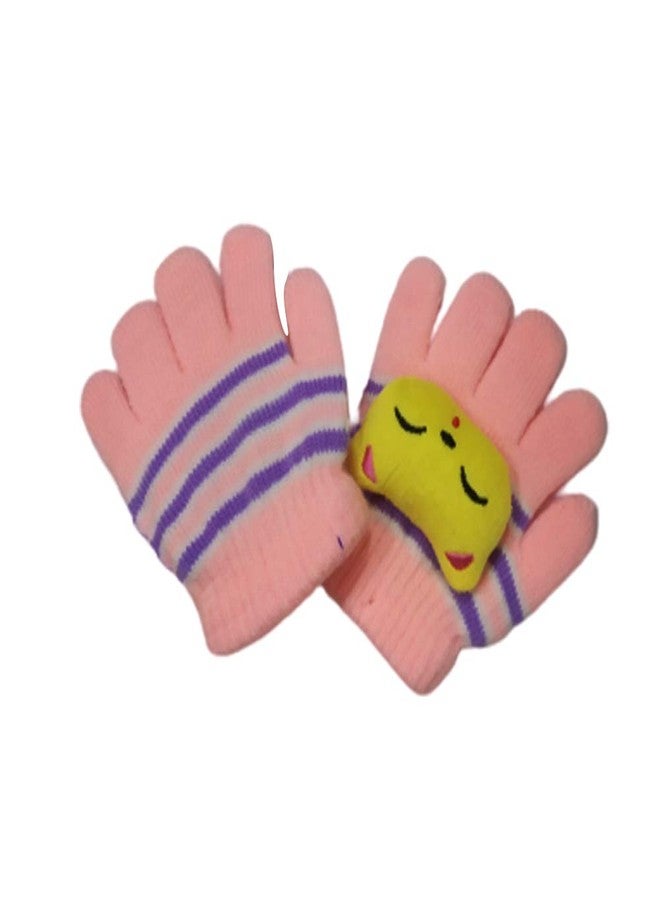 NIUE 1Pair Acrylic Woolen Winter Gloves for Baby Girls & Baby Boys Toddler Cute Cat Design Gloves (Peach,1-3 Years Old) - Image 3