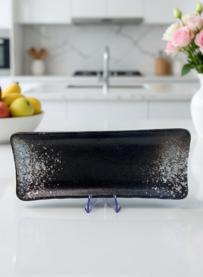 Clink Japanese Style Creative Rectangular Plate, Curved Corner Plate, Black - Snow White Long Plate, Japanese Ceramic Plate, Perfect for Home & Restaurants, Sushi Plate, 8.5 Inch - Image 4