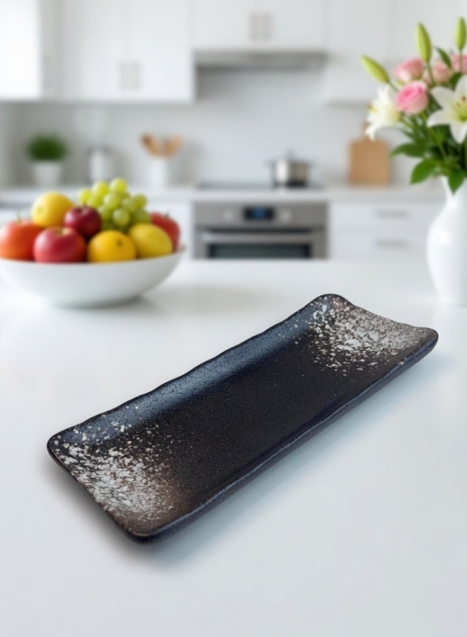 Clink Japanese Style Creative Rectangular Plate, Curved Corner Plate, Black - Snow White Long Plate, Japanese Ceramic Plate, Perfect for Home & Restaurants, Sushi Plate, 8.5 Inch - Image 2