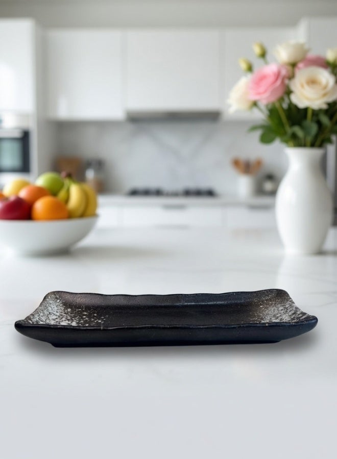 Clink Japanese Style Creative Rectangular Plate, Curved Corner Plate, Black - Snow White Long Plate, Japanese Ceramic Plate, Perfect for Home & Restaurants, Sushi Plate, 8.5 Inch - Image 3
