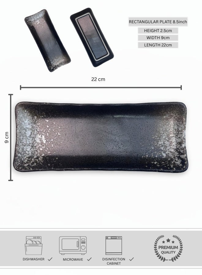 Clink Japanese Style Creative Rectangular Plate, Curved Corner Plate, Black - Snow White Long Plate, Japanese Ceramic Plate, Perfect for Home & Restaurants, Sushi Plate, 8.5 Inch - Image 1