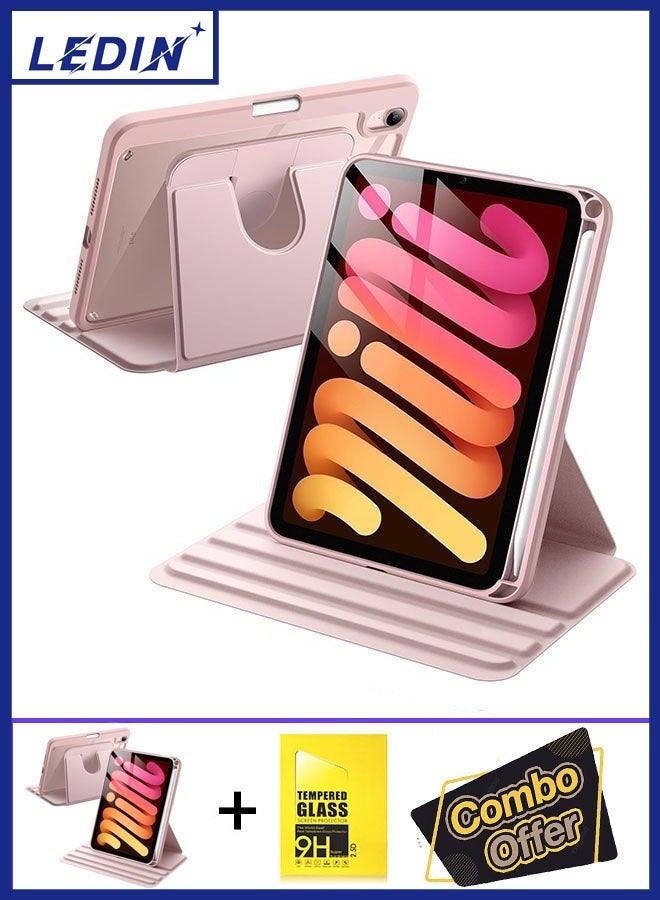 LEDIN 2 in1 Rotating Case for iPad mini A17 Pro 2024 (7th Generation 8.3 inch) with Pencil Holder,360 Degree Rotation Protective Stand Slim Cover Clear Back, Auto Wake/Sleep With Tempered Glass - Image 1