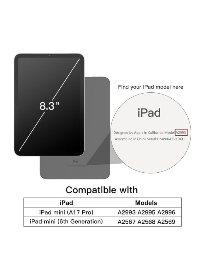 LEDIN 2 in1 Rotating Case for iPad mini A17 Pro 2024 (7th Generation 8.3 inch) with Pencil Holder,360 Degree Rotation Protective Stand Slim Cover Clear Back, Auto Wake/Sleep With Tempered Glass - Image 2