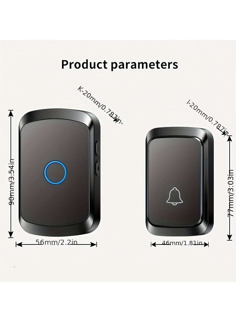 جرس باب لاسلكي ذكي، مدى طويل ٣٠٠ متر (٣٠٤.٨ متر) | ٦٠ نغمة و٥ مستويات صوت | صوت عالٍ ١١٠ ديسيبل | مؤشر LED، غير قابل لإعادة الشحن | بطارية - Image 4