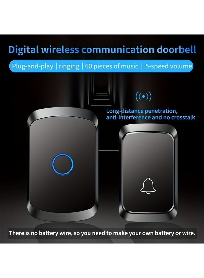جرس باب لاسلكي ذكي، مدى طويل ٣٠٠ متر (٣٠٤.٨ متر) | ٦٠ نغمة و٥ مستويات صوت | صوت عالٍ ١١٠ ديسيبل | مؤشر LED، غير قابل لإعادة الشحن | بطارية - Image 5