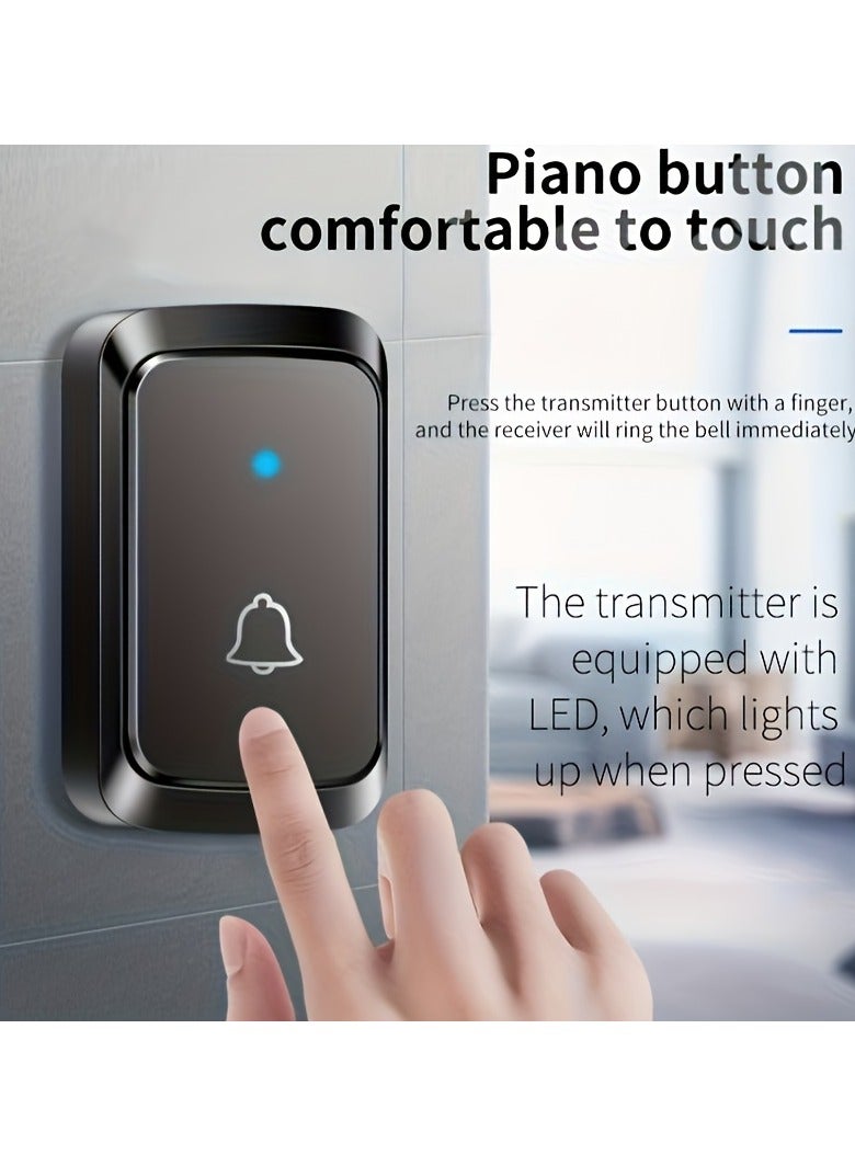 جرس باب لاسلكي ذكي، مدى طويل ٣٠٠ متر (٣٠٤.٨ متر) | ٦٠ نغمة و٥ مستويات صوت | صوت عالٍ ١١٠ ديسيبل | مؤشر LED، غير قابل لإعادة الشحن | بطارية - Image 3