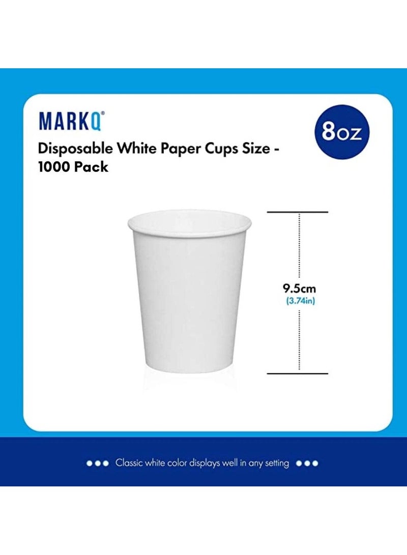 MARKQ [1000 Cups] 8 Oz White Paper Cups | Disposable Cups for Hot & Cold Drinks | Small Disposable Cups for Home, Parties and Work | Ideal for Water, Juice, Tea, Mouthwash - Image 2