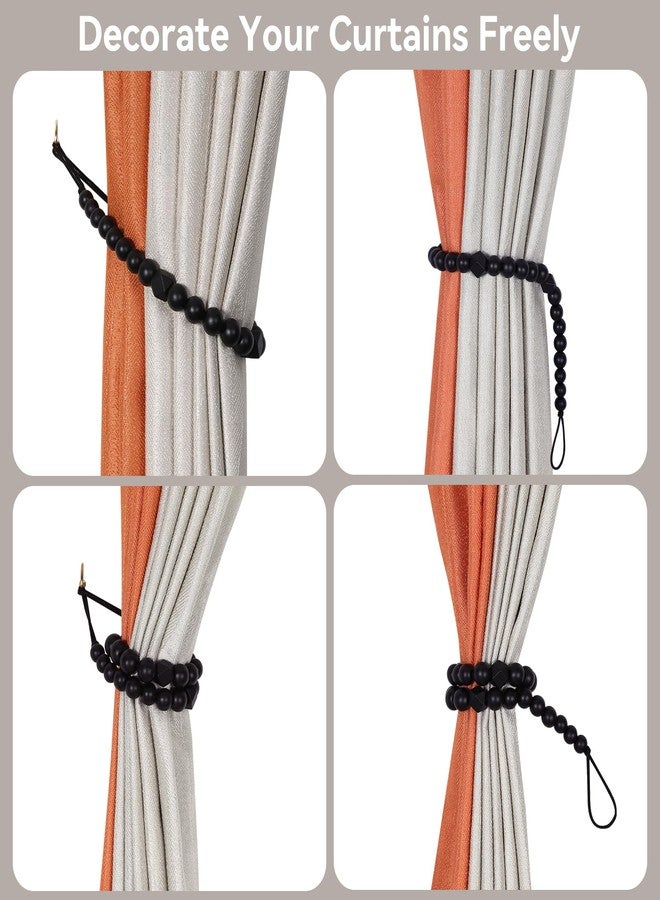 KLOGTSIND Wood Bead Curtain Tiebacks, KLOGTSIND Set of 2 Curtain Holdbacks for Thin or Thick Window Draperies, Boho Farmhouse Curtain Tiebacks with Hooks, Curtain Tie Backs for Home Office Room Decor - Image 3