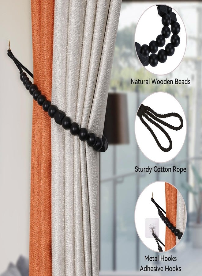 KLOGTSIND Wood Bead Curtain Tiebacks, KLOGTSIND Set of 2 Curtain Holdbacks for Thin or Thick Window Draperies, Boho Farmhouse Curtain Tiebacks with Hooks, Curtain Tie Backs for Home Office Room Decor - Image 5