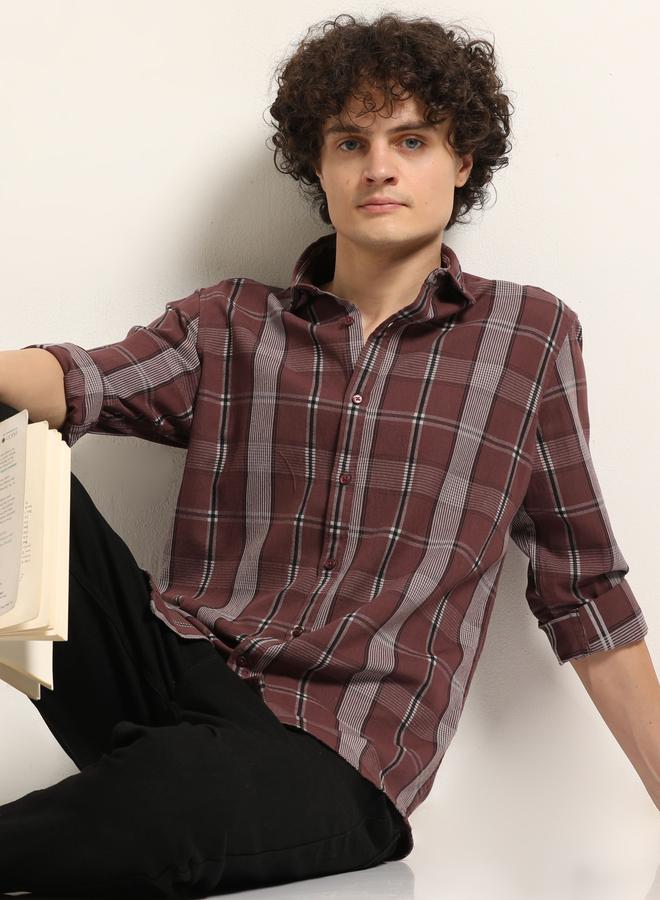 بوشيرت قميص كاجوال مطبع بنمط مربعات - Image 1