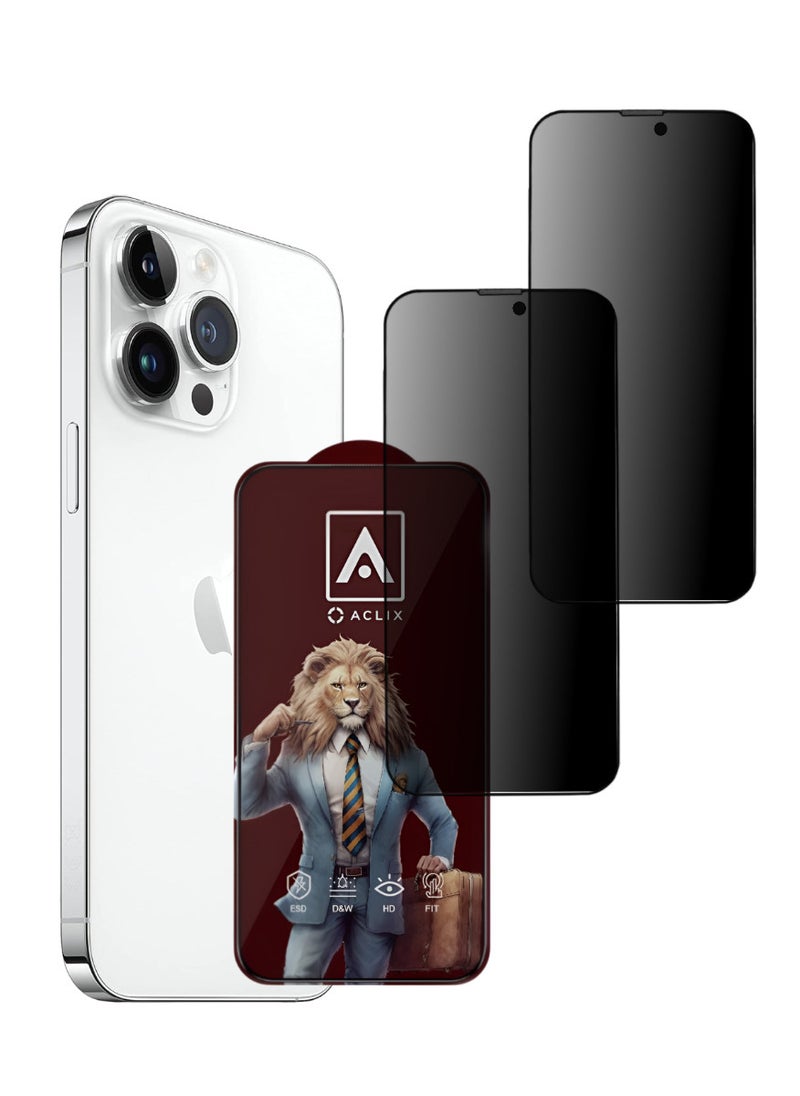 ACLIX 2 Pieces Antistatic ESD Dustproof Premium Quality High Definition Anti-Spy Privacy Tempered Glass Screen Protector Designed For  iPhone 14 Pro - Image 1