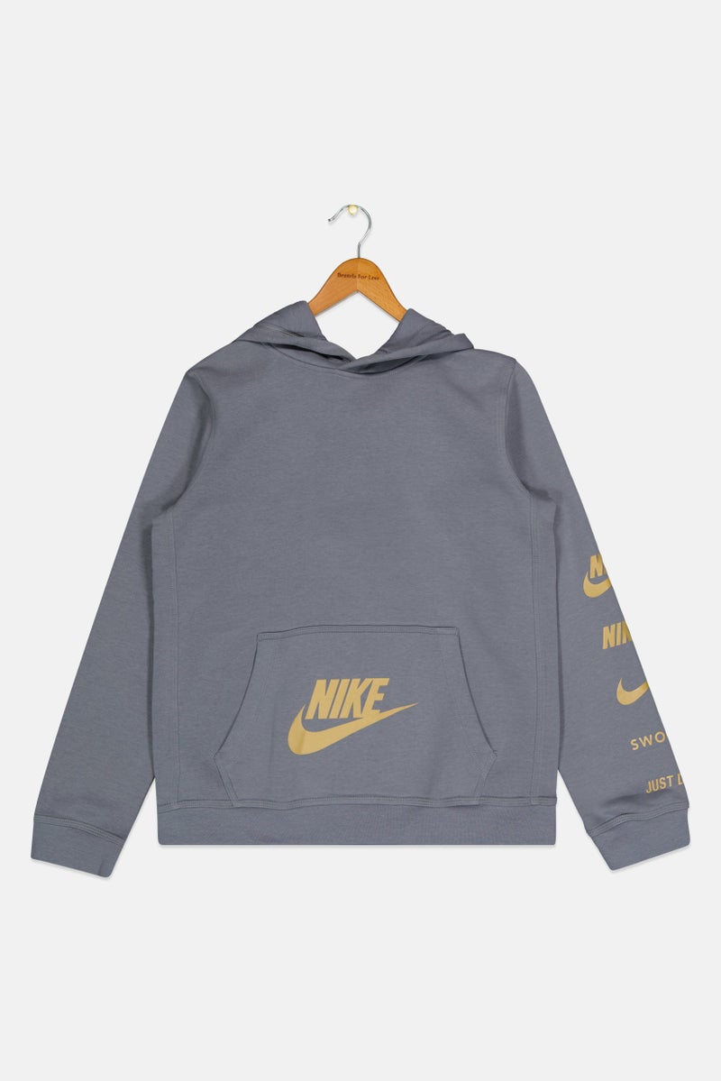 Nike سويت شيرت بقلنسوة فليس للأطفال الأولاد، رمادي فولاذي - Image 2