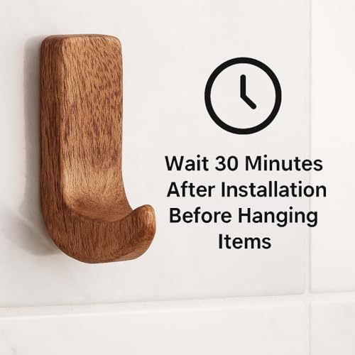 Indian-Shelf 6 Pack Wooden Adhesive Hooks - Heavy Duty Stick on Hooks for Wall, Bathroom Hangers for Clothes Without Drill, Towel Hook & Key Holder for Kitchen - Image 5