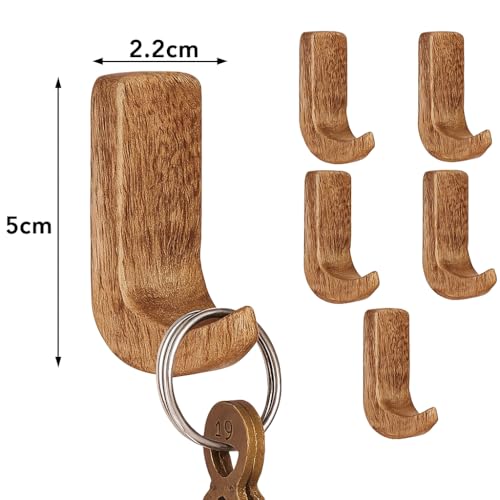 Indian-Shelf 6 Pack Wooden Adhesive Hooks - Heavy Duty Stick on Hooks for Wall, Bathroom Hangers for Clothes Without Drill, Towel Hook & Key Holder for Kitchen - Image 3