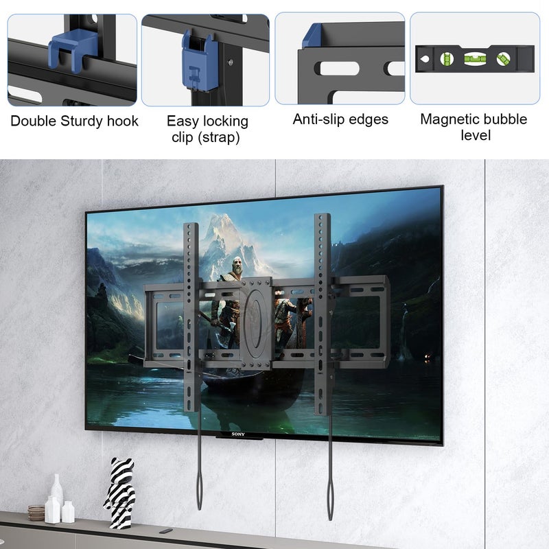 Suptek Tilt TV Wall Mount Bracket for Most 37-82 inch TV, Universal Mount with Max 600x400mm VESA and 132lbs Loading Capacity, Fits Studs 24" Apart, Low Profile with Magnetic Bubble Level (MT5082) - Image 5