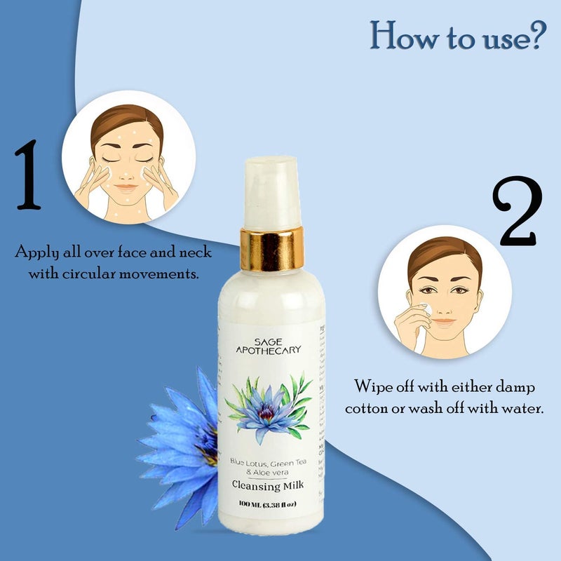 Sage Apothecary Sage Apothecary Blue Lotus Green Tea Aloe Vera Extract Cleansing Milk for Soft Deep Pore Removal of Impurities MakeupRefresh Energizing Healthy Glowing Face Pack of 100ML - Image 3
